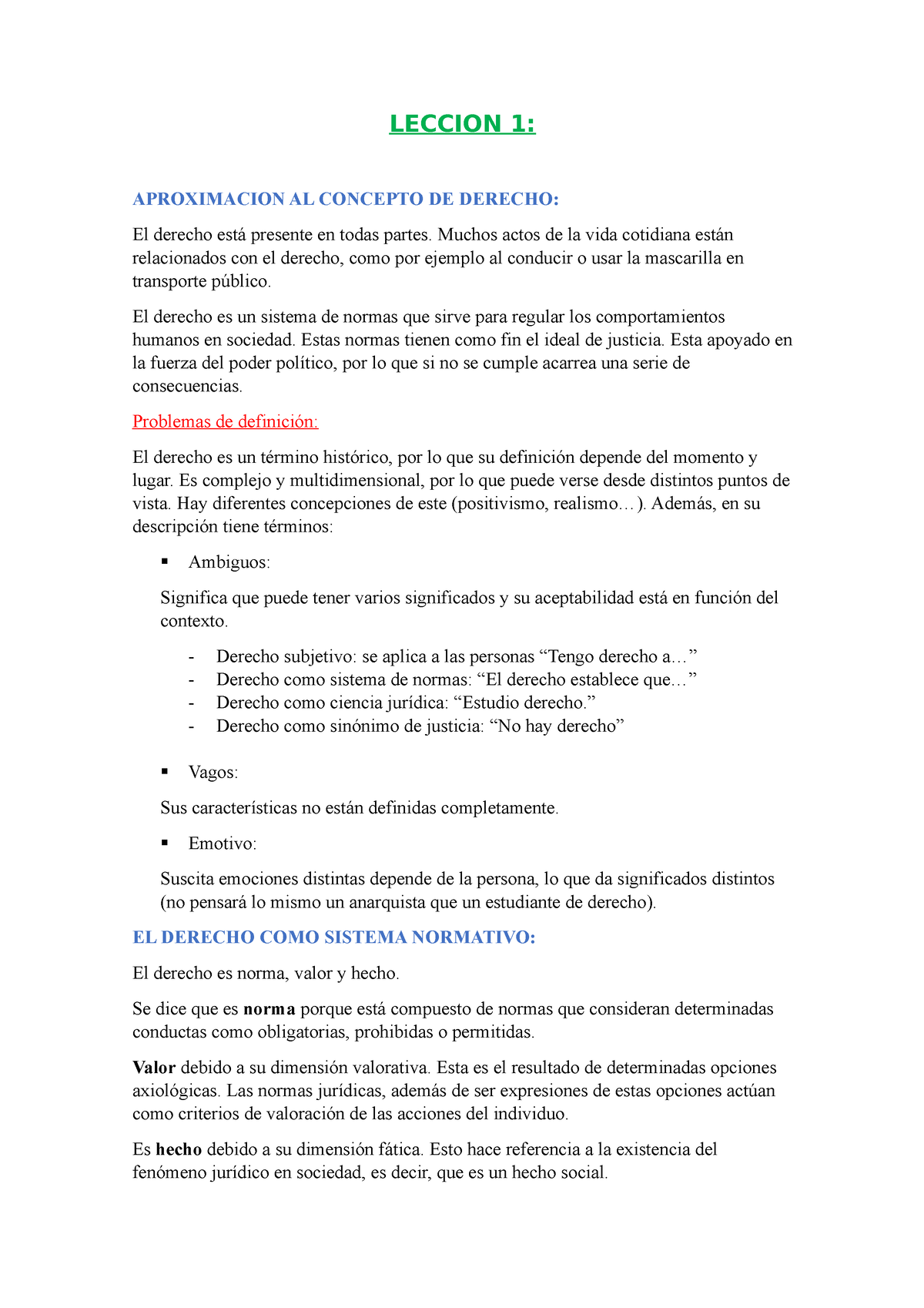 Teoria DEL Derecho 1 - Apuntes Tema 1 - LECCION 1: APROXIMACION AL ...