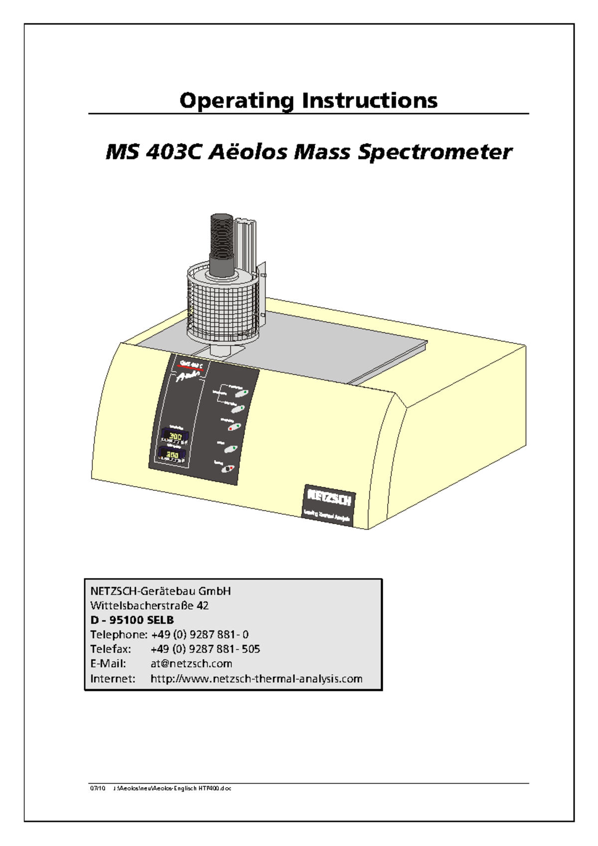 Aeolos II Manual HTP400 e Operating Instructions MS 403C Aëolos Mass