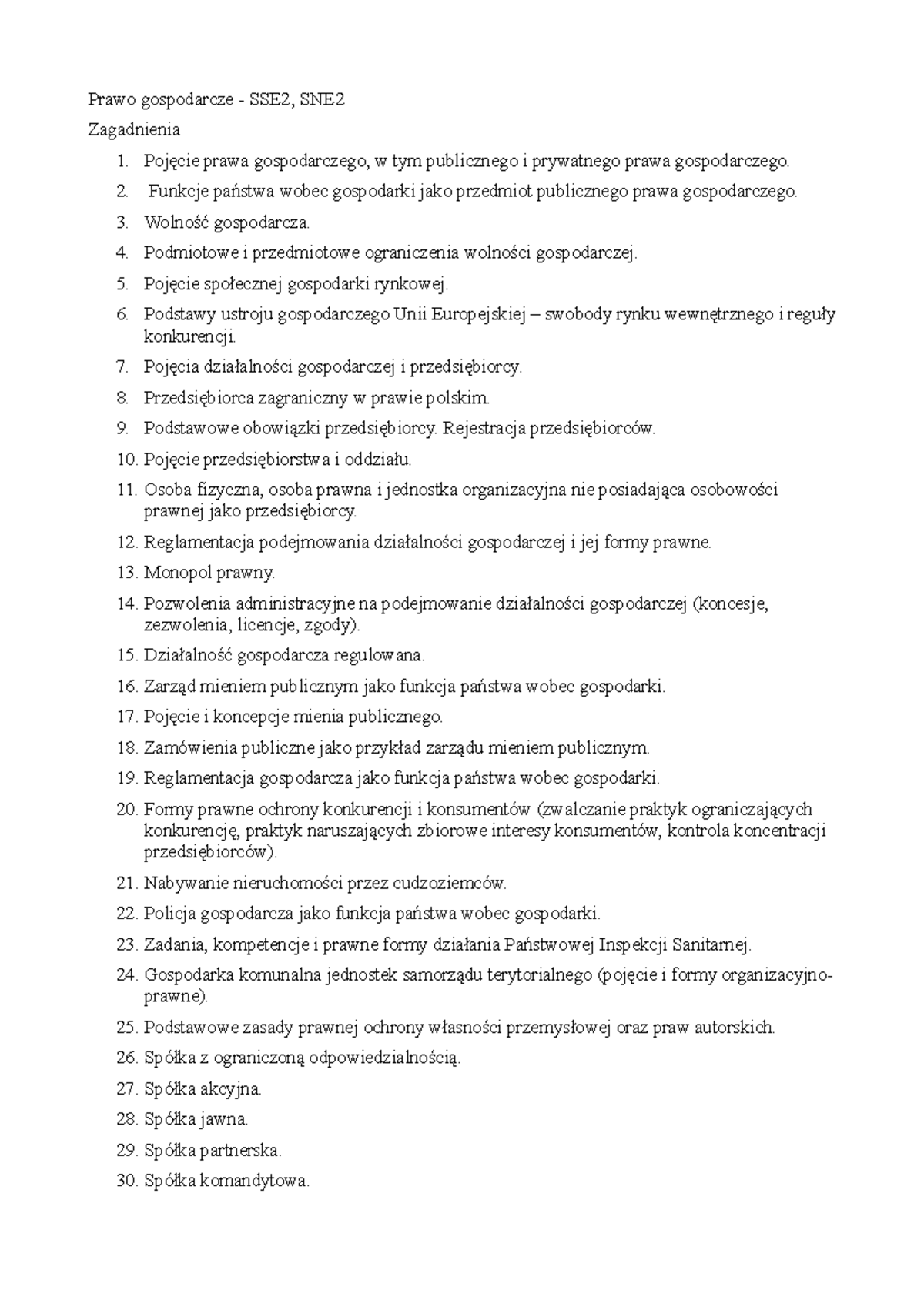 SSE SNE PG - odpowiedzi na kolokwium numer 2 z ppg - Prawo gospodarcze