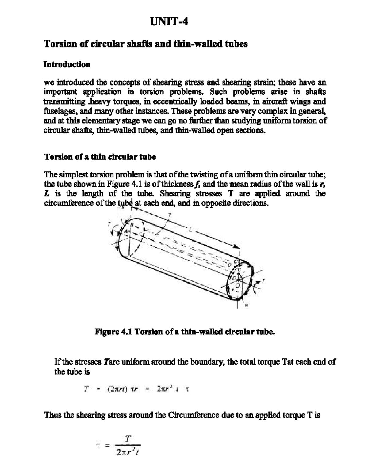 Torsion Of Circular Shafts And Thin Walled Tubes Material Science And