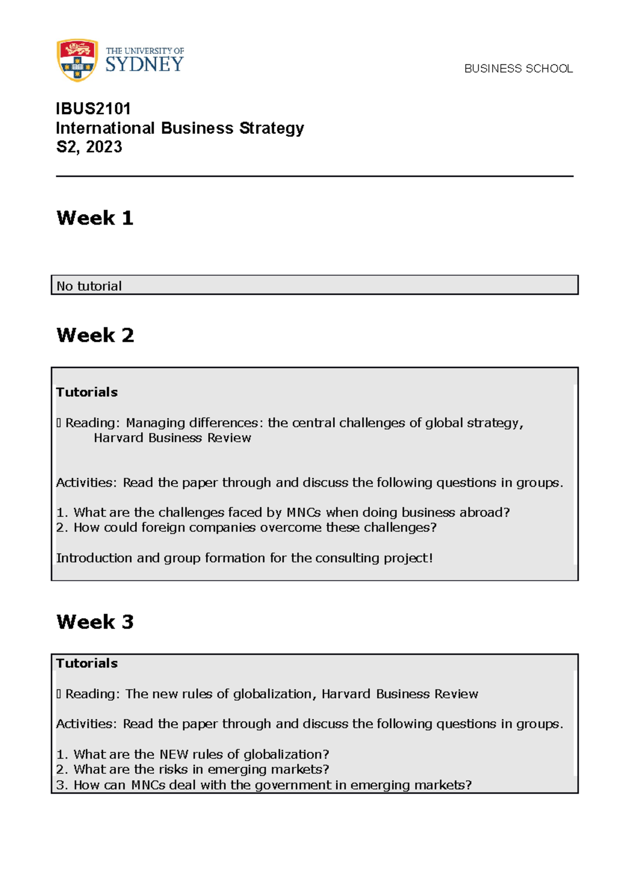 IBUS2101-Tutorial Program-S2-2023 - BUSINESS SCHOOL IBUS International ...