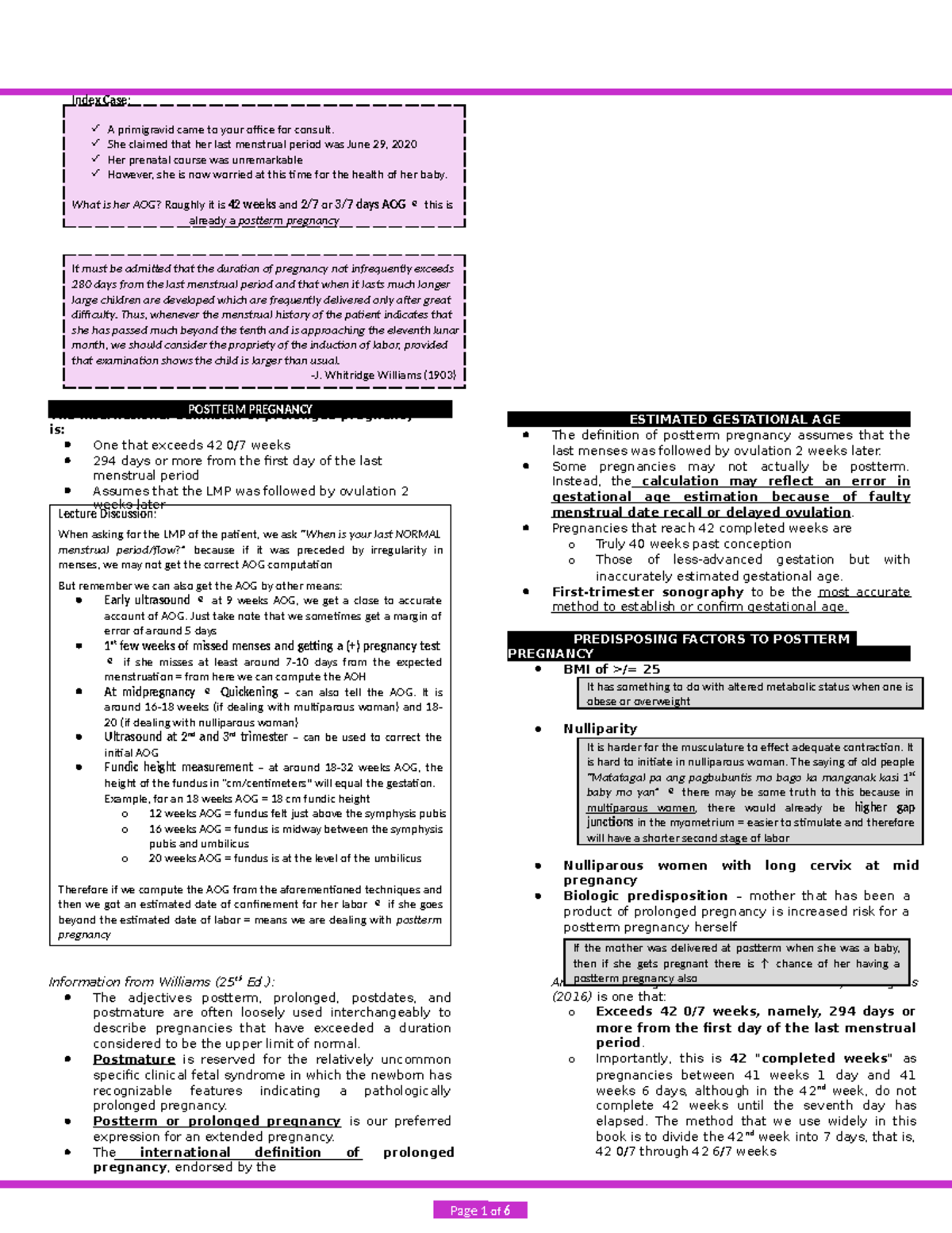 OB - Postterm Pregnancy - Page 1 of 6 Index Case: A primigravid came to ...