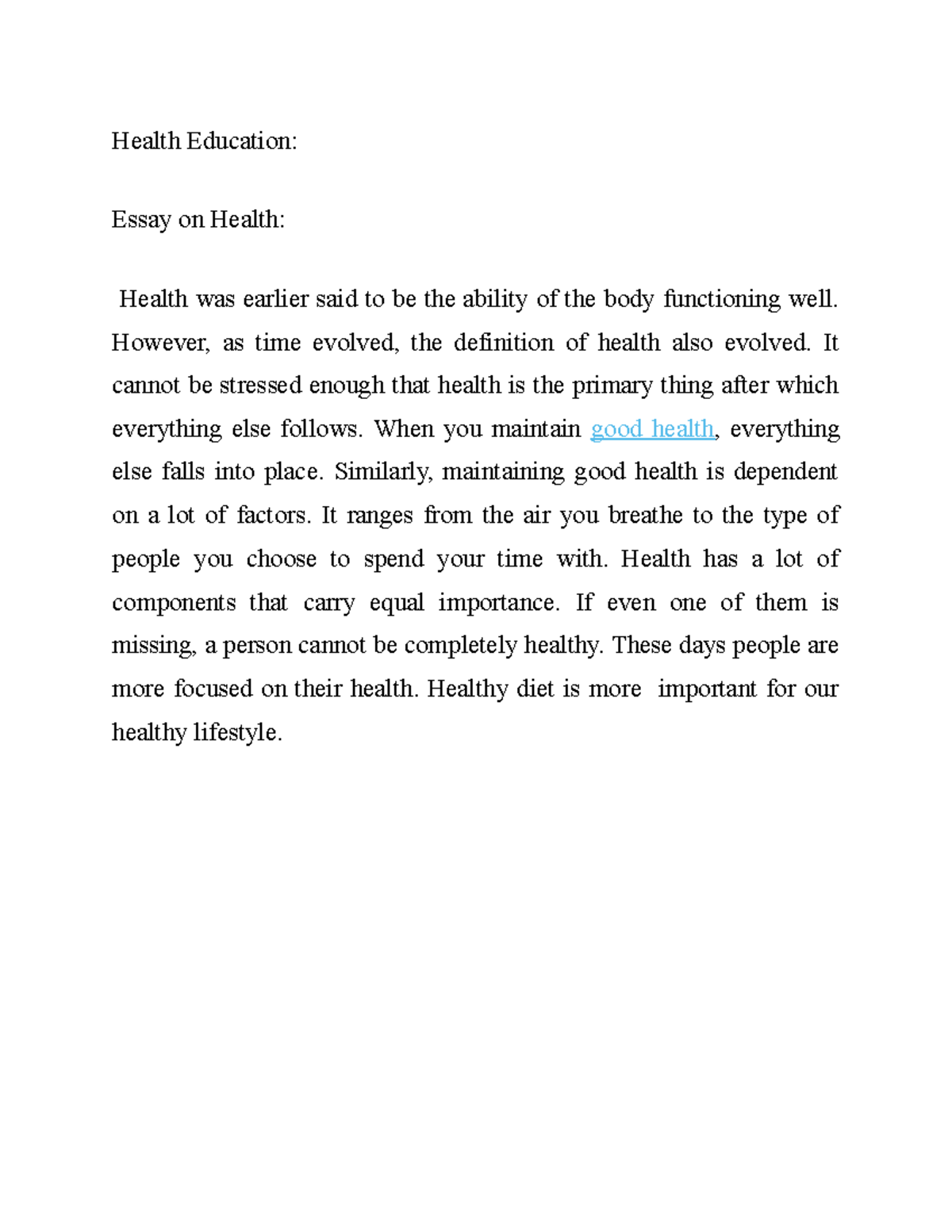 essay of health education