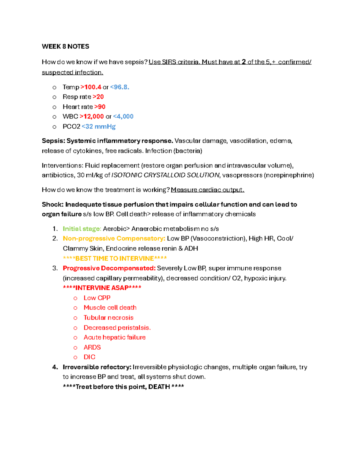 wcu week lehr notes - WEEK 8 NOTES How do we know if we have sepsis ...