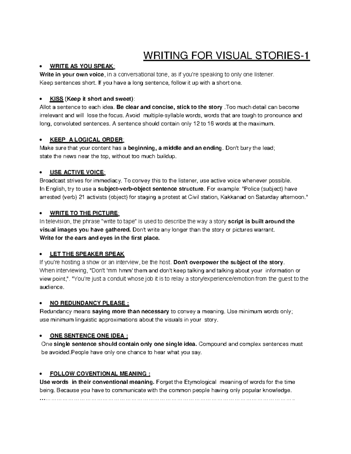 Writing 10 WRITING FOR VISUAL STORIES WRITE AS YOU SPEAK Write in