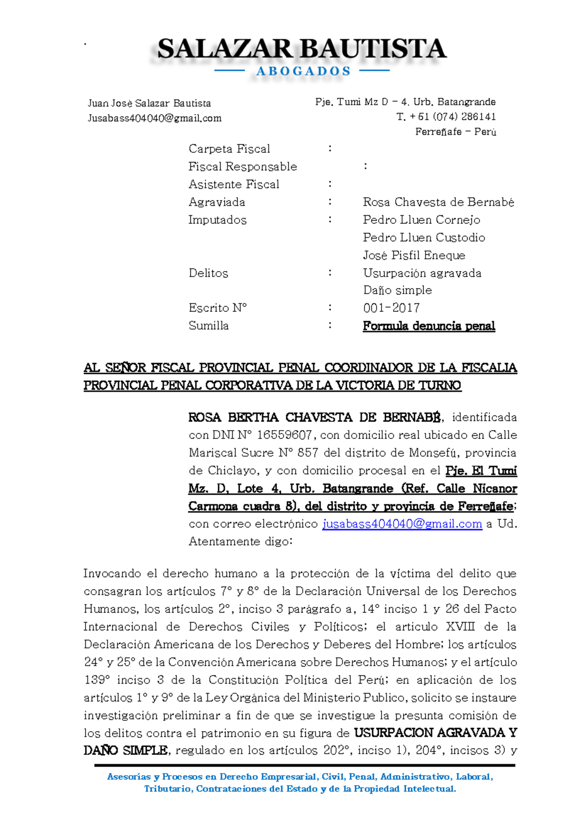 Modelo De Denuncia Por Usurpacion Y Danos Ncpp Lp Asesorías Y Procesos En Derecho 0287