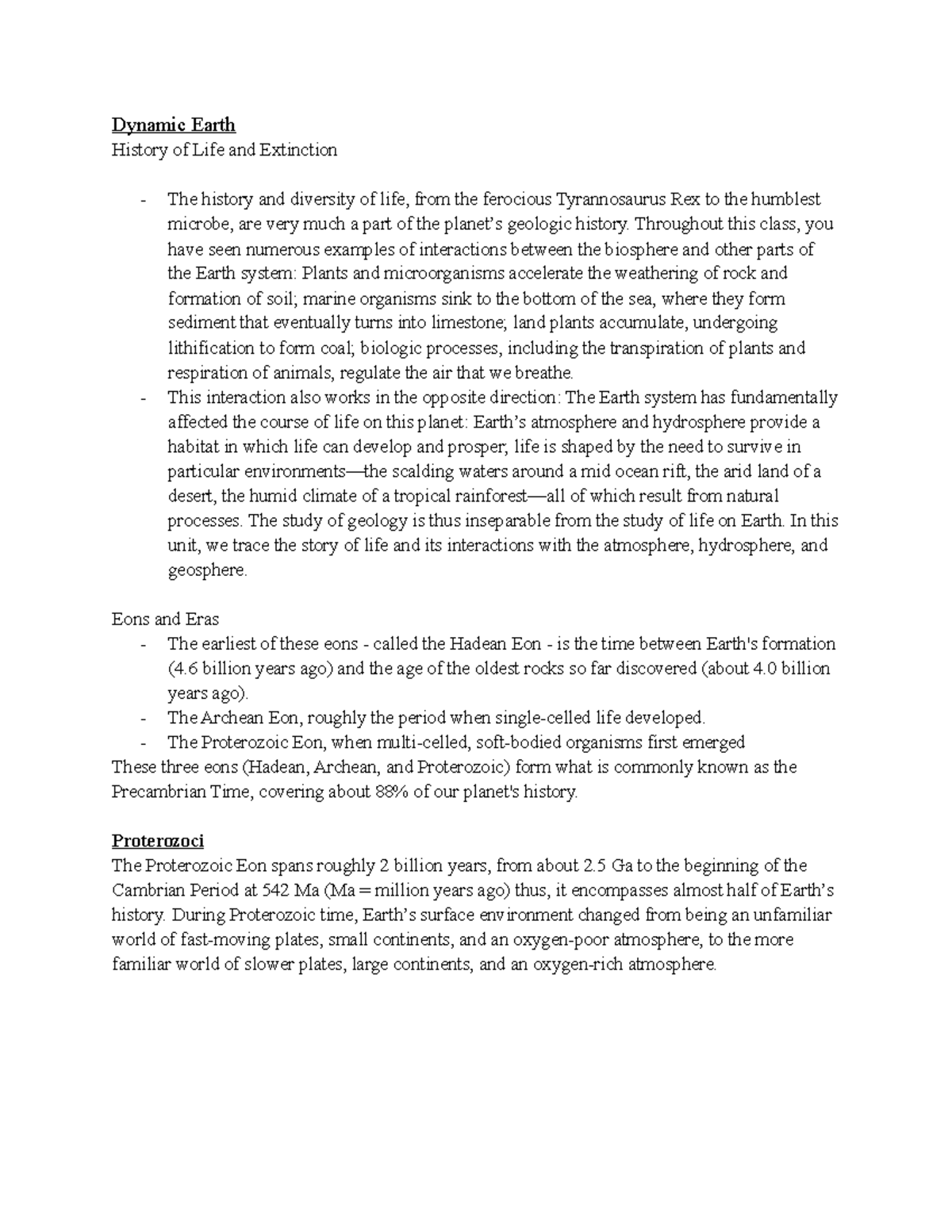 History of life and exstinction - Dynamic Earth History of Life and ...