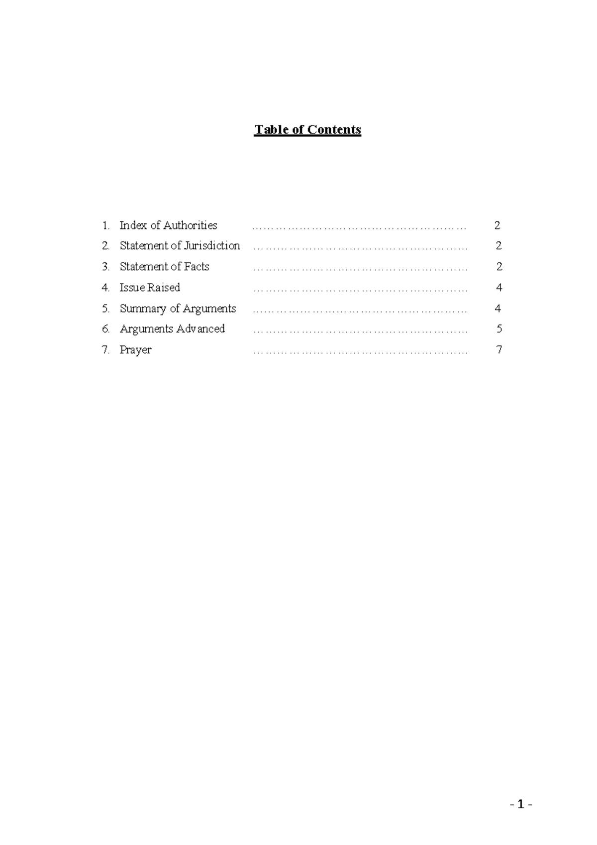 Moot MLU - Table of Contents Index of Authorities Statement of ...