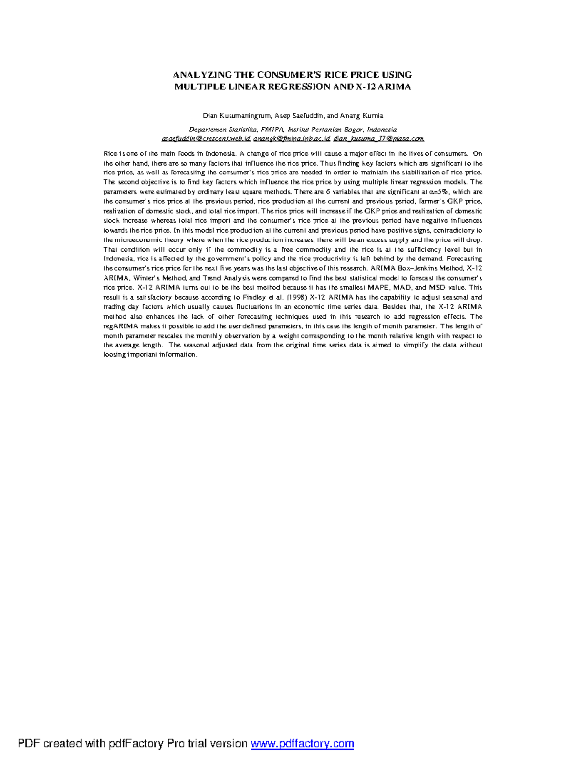 Analyzing the Consumer s Rice Price Usin ANALYZING THE CONSUMER’S