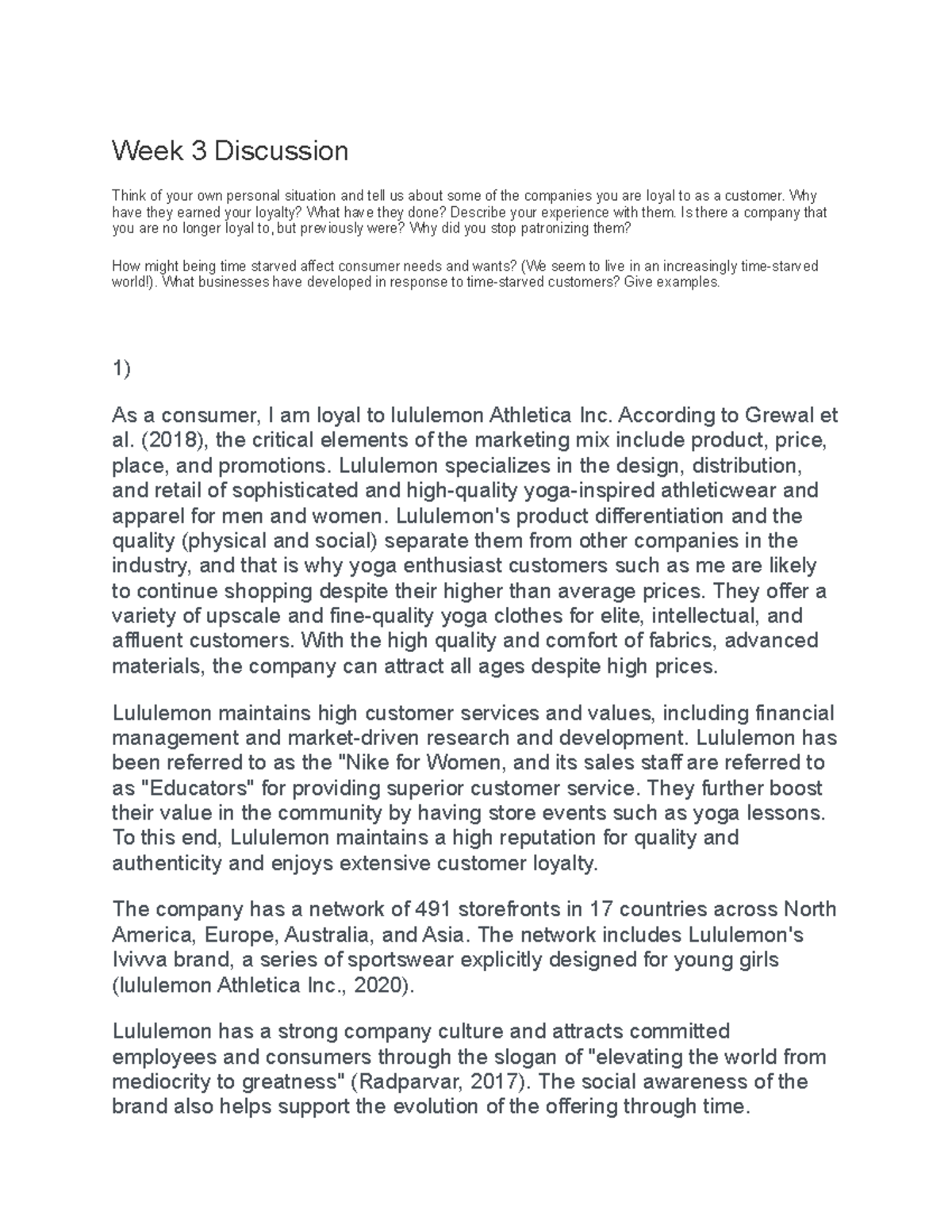 Discussion Q-3-MRKT 621 - Week 3 Discussion Think of your own personal ...