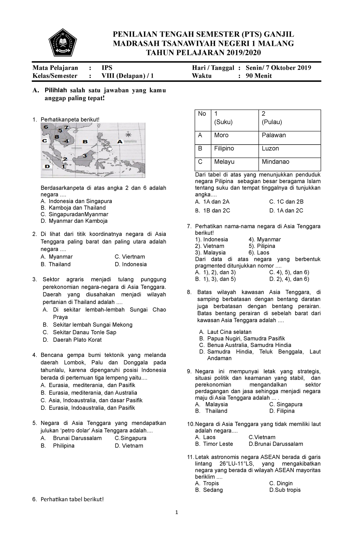 Soal Pts Ips Kelas 8 K13 2019 Penilaian Tengah Semester Pts Ganjil Madrasah Tsanawiyah 5184