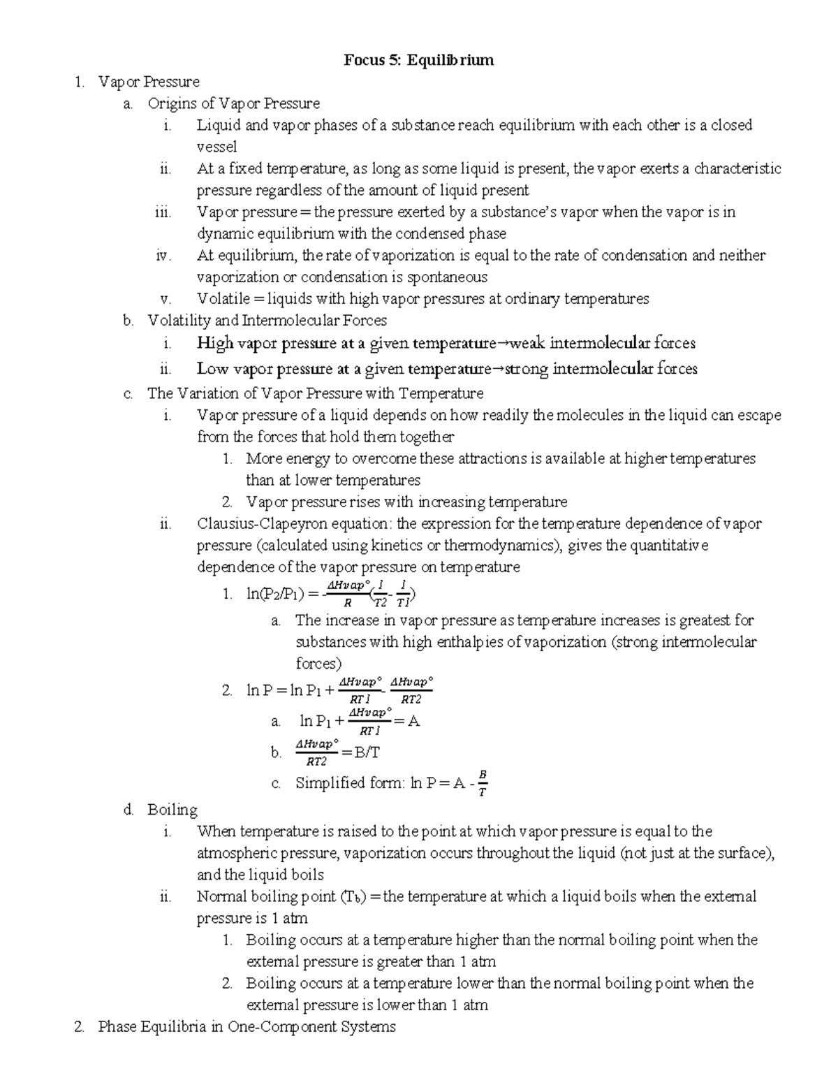 Focus 5 Equilibrium - Focus 5: Equilibrium Vapor Pressure a. Origins of ...