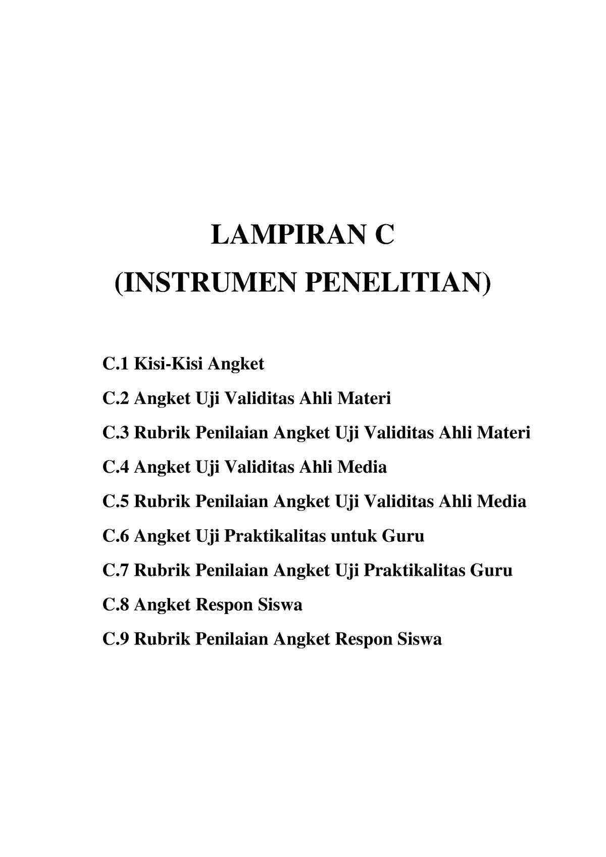 Lampiran C Dan C1 Kisi-kisi Angket - LAMPIRAN C (INSTRUMEN PENELITIAN ...