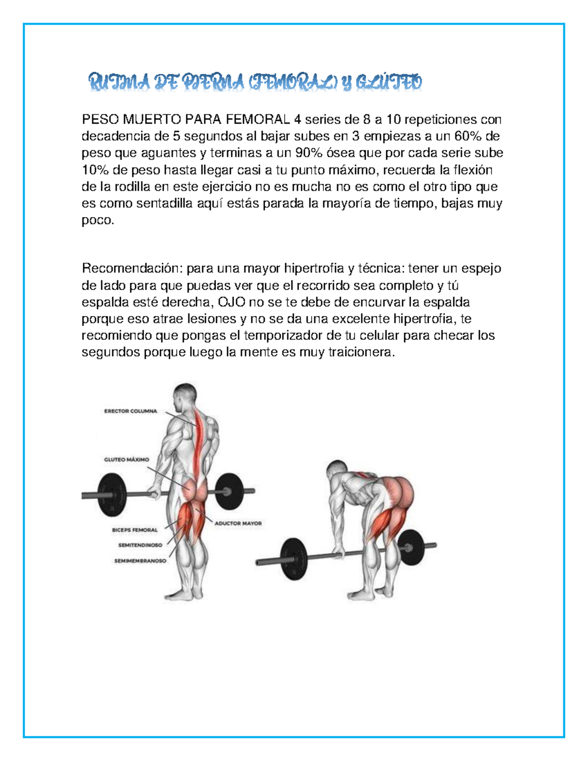 Rutina de femoral y glúteo x @aldairhernandezz 🔥