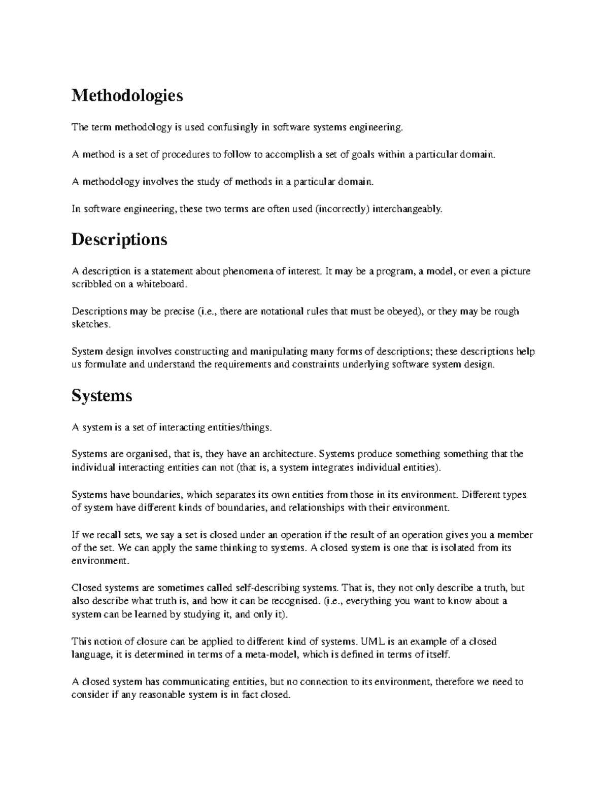 CS Methodologies - Lecture notes 17 - Methodologies The term ...