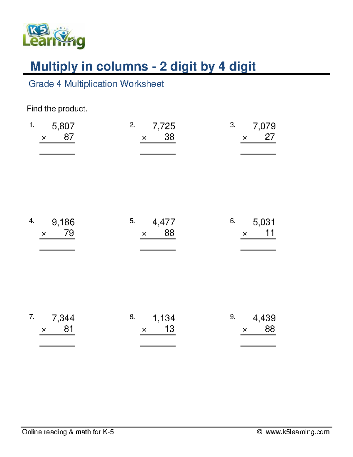 Grade 4 multiply columns 2 digit 4 digit a - Principles and Strategies ...