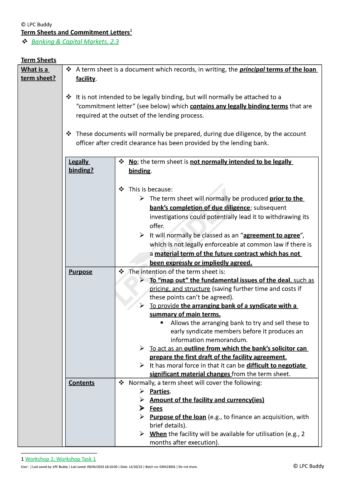 2. Term Sheets and Commitment Letters - © LPC Buddy User: | Last saved ...