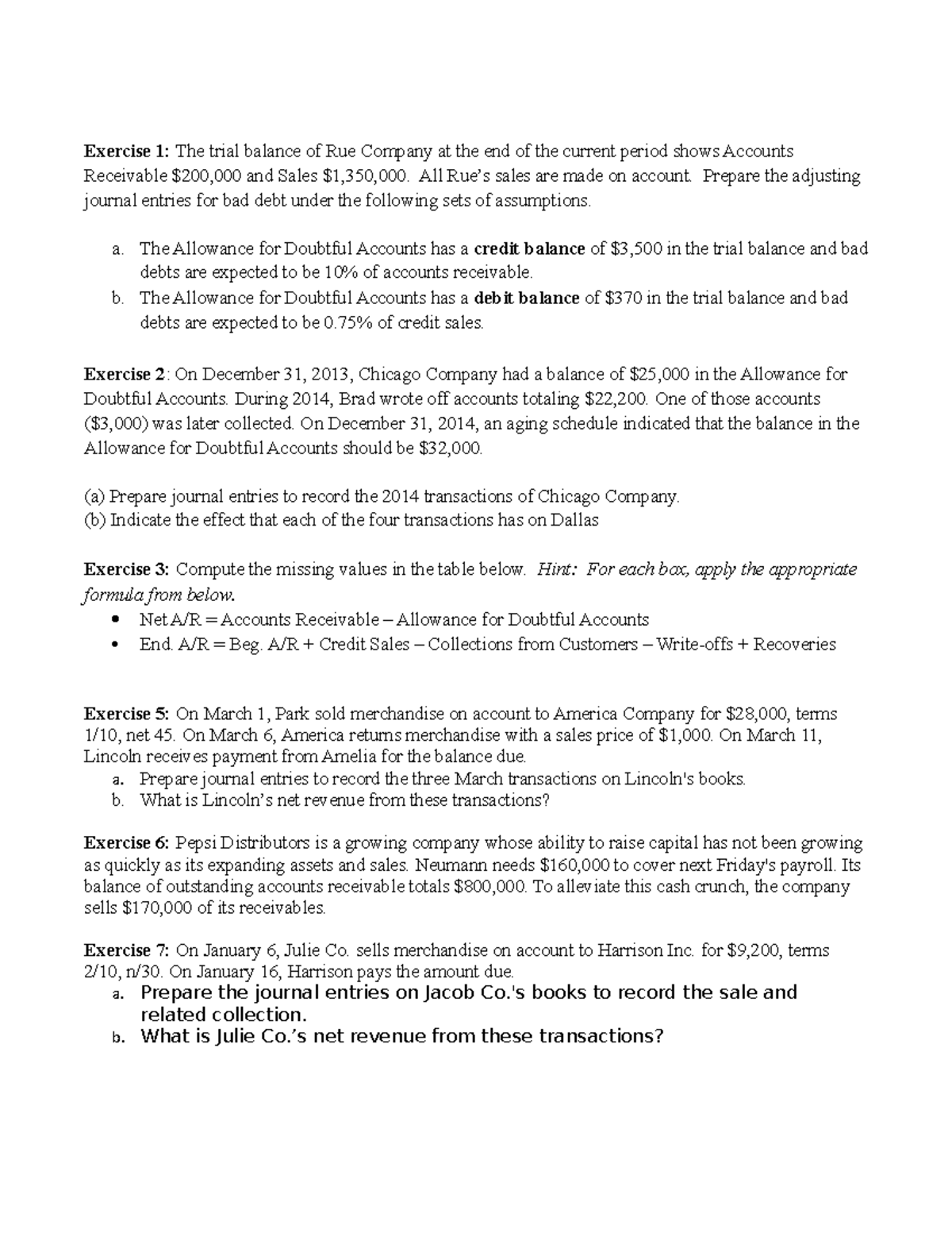 Week 10 and 11 practice problems - Exercise 1: The trial balance of Rue ...