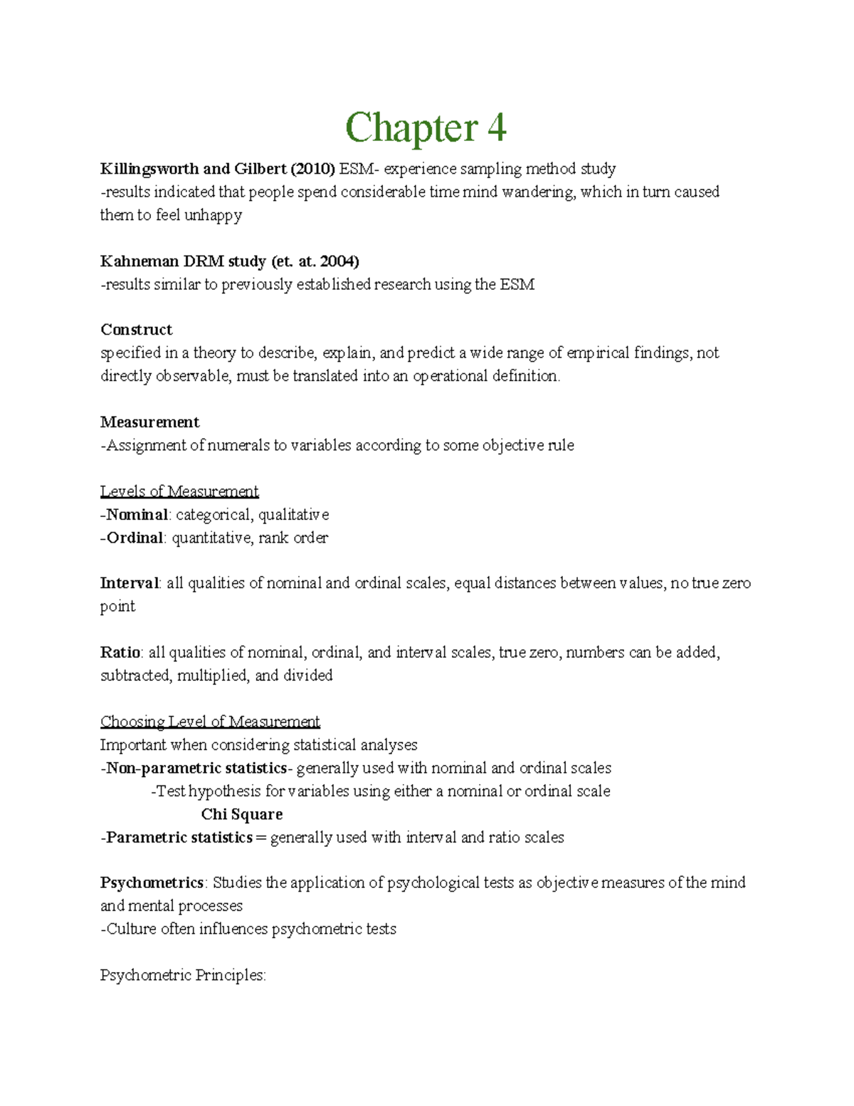 Lecture #5 - Chapter 4 Killingsworth and Gilbert (2010) ESM- experience ...