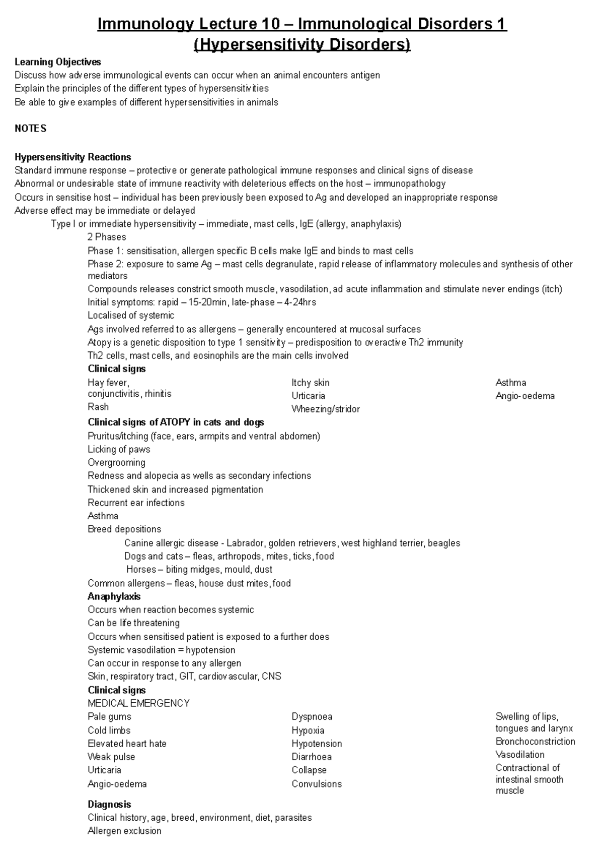Immunology Lecture 10 – Immunological Disorders 1 (Hypersensitivity ...