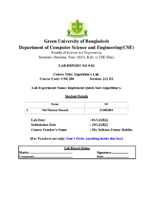 project report on visualization of sorting algorithm - Green University ...