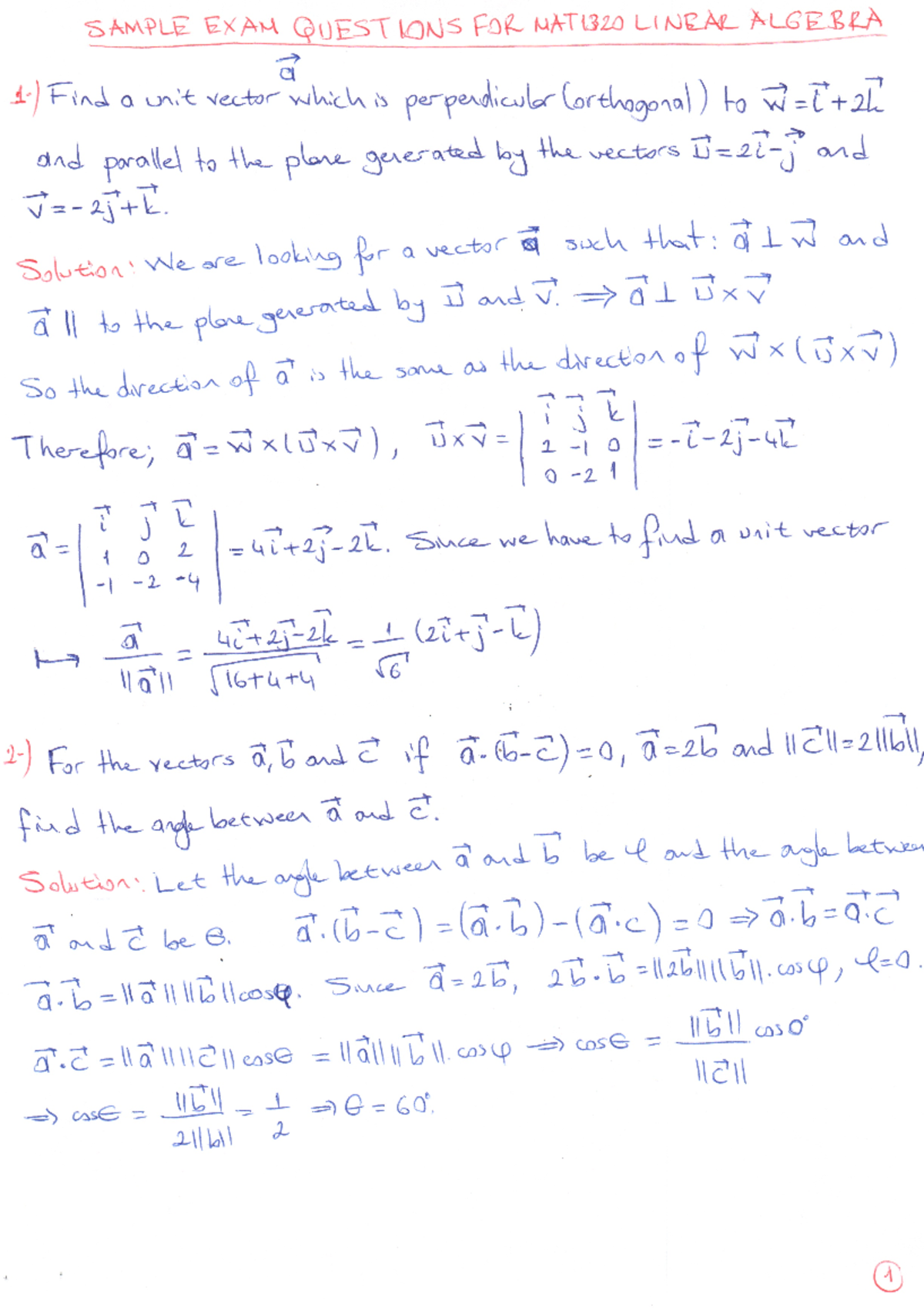 Lineer cebir sample questşons mid2 - Linear Algebra - Studocu