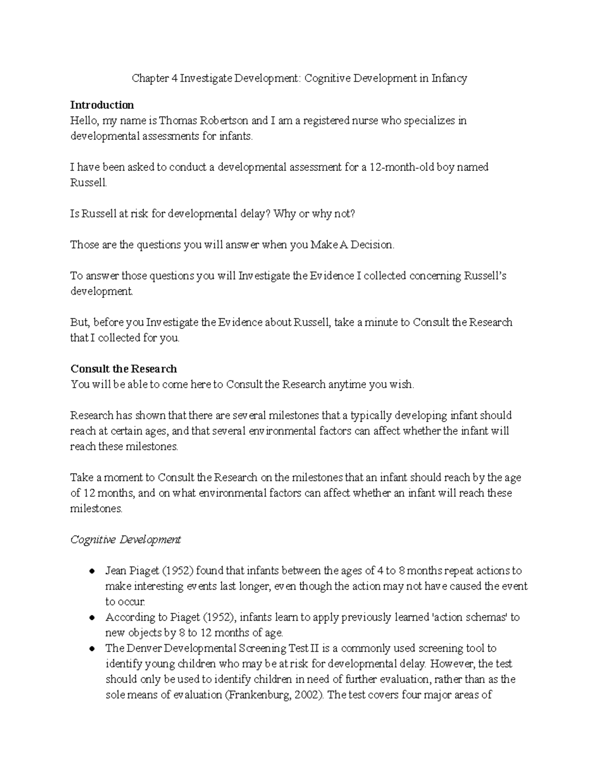 Chapter 4 Investigate Development Cognitive Development In Infancy - I ...