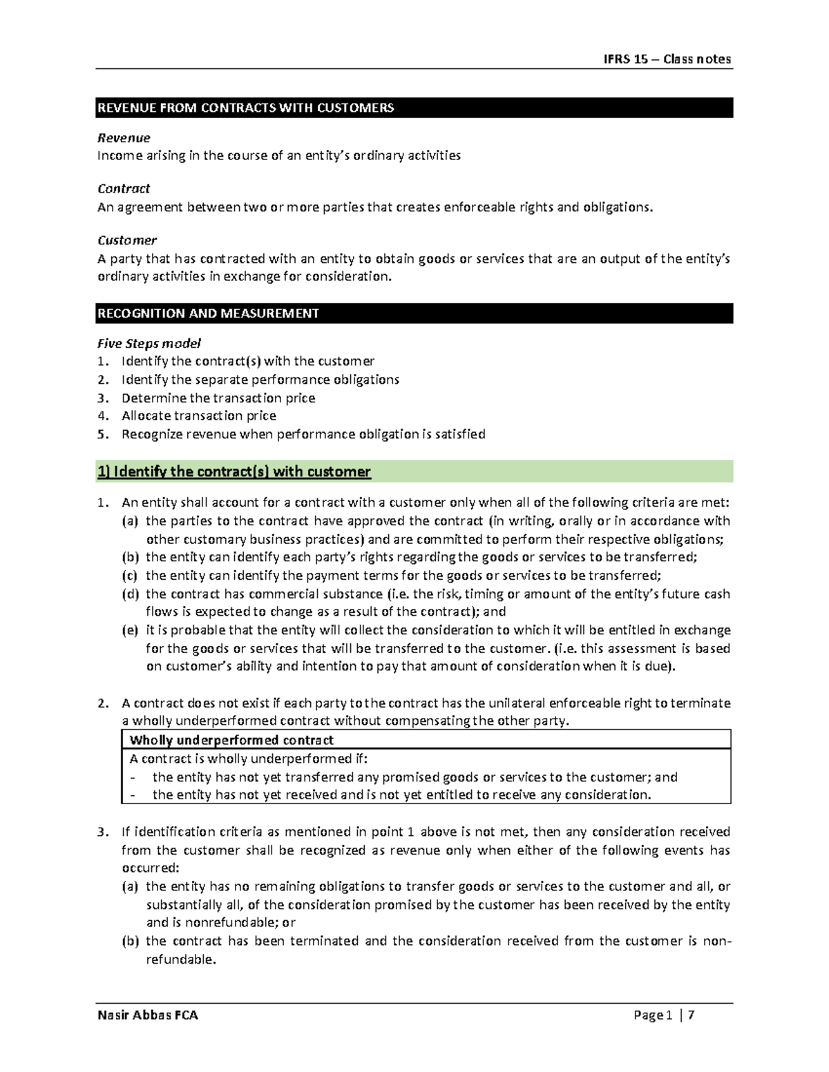 IFRS 15 - Class notes - By Sir NASIR - REVENUE FROM CONTRACTS WITH ...