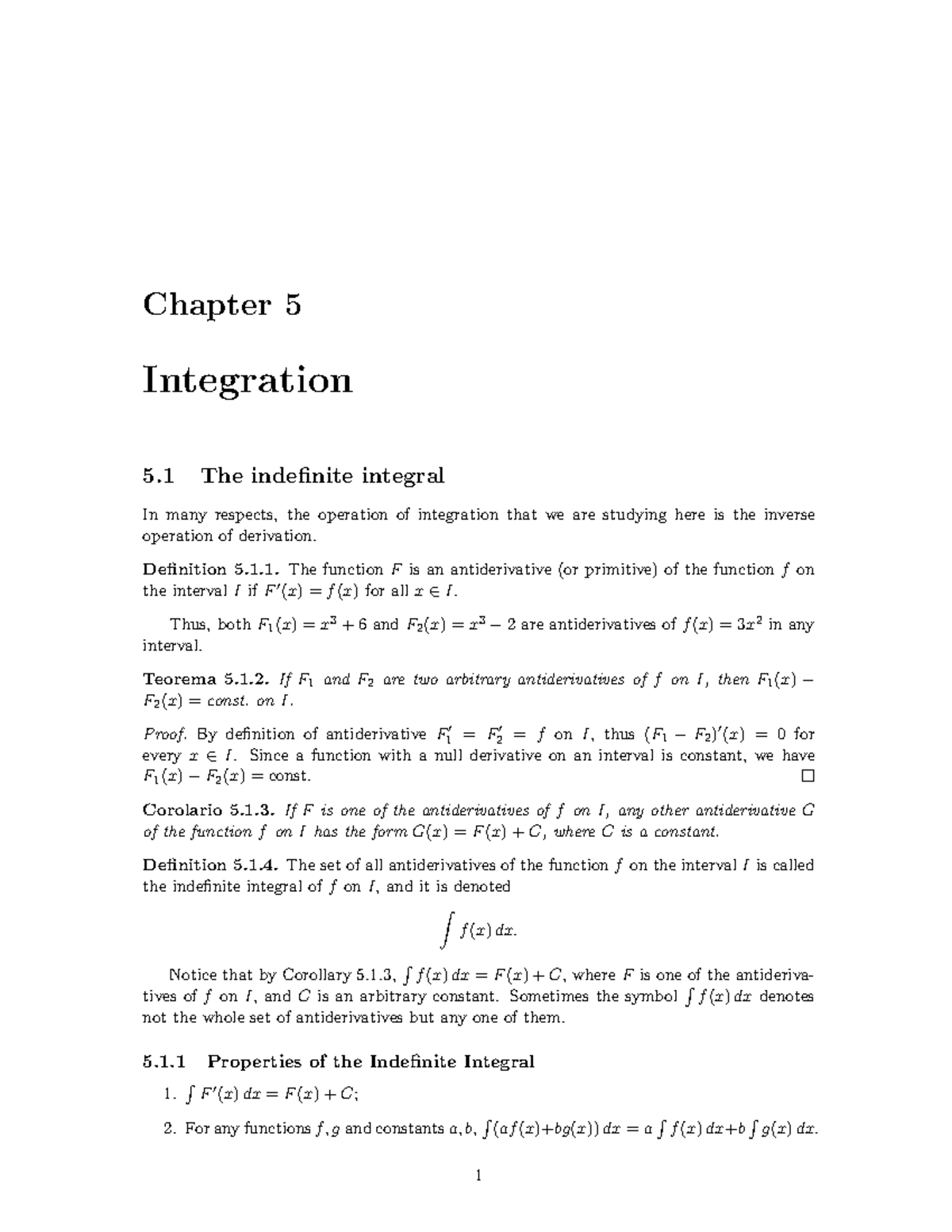 Mathematics I EN chapter 5 - Chapter 5 Integration 5 The indefinite ...