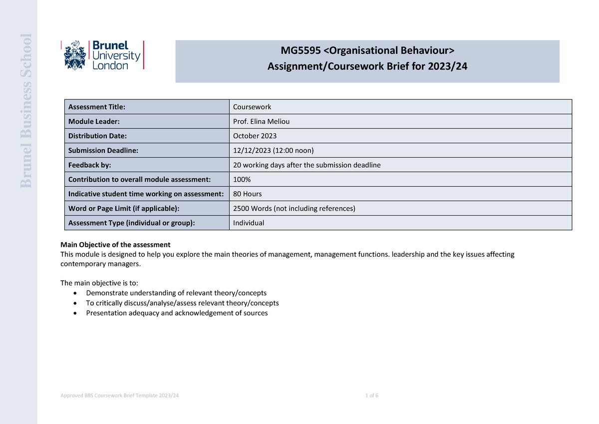 brunel university coursework extension