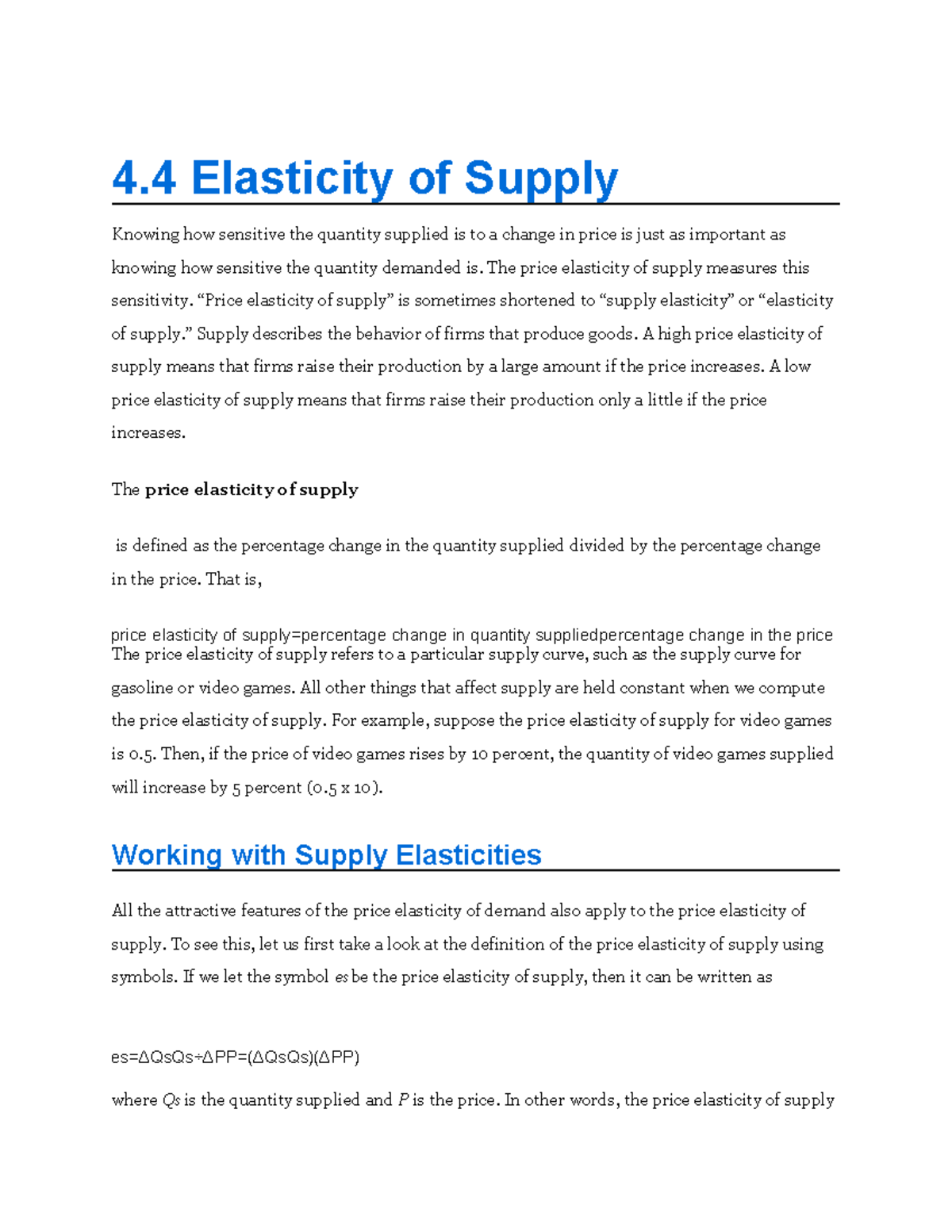 Chapter 4 Lecture Notes - 4 Elasticity of Supply Knowing how sensitive ...