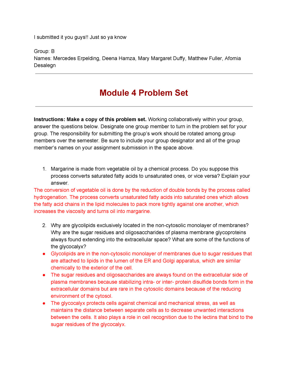 Cell Biology Module 4 Problem Set - I submitted it you guys!! Just so ...