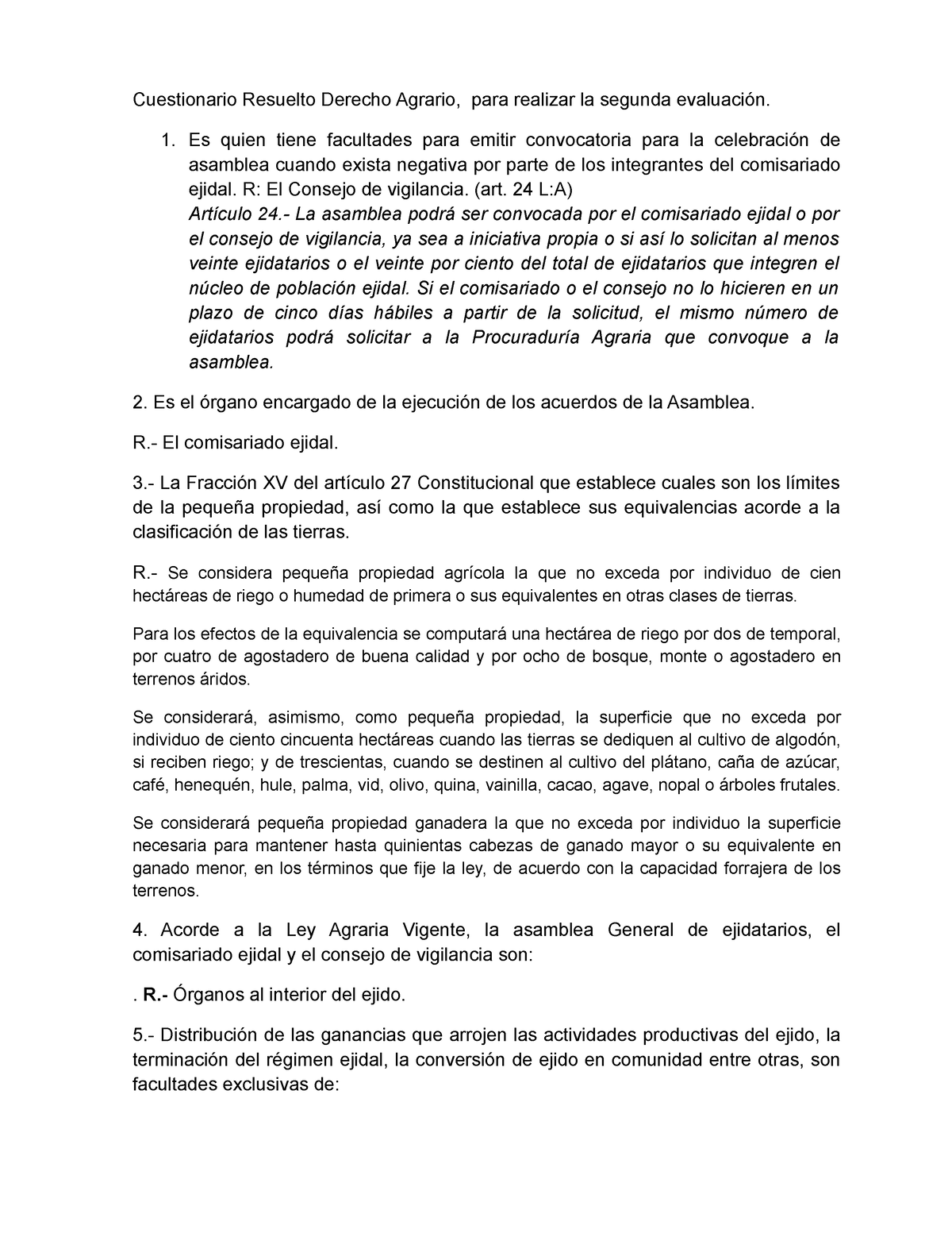 Cuestionario Segunda Evaluacion Derecho Agrario - Cuestionario Resuelto ...