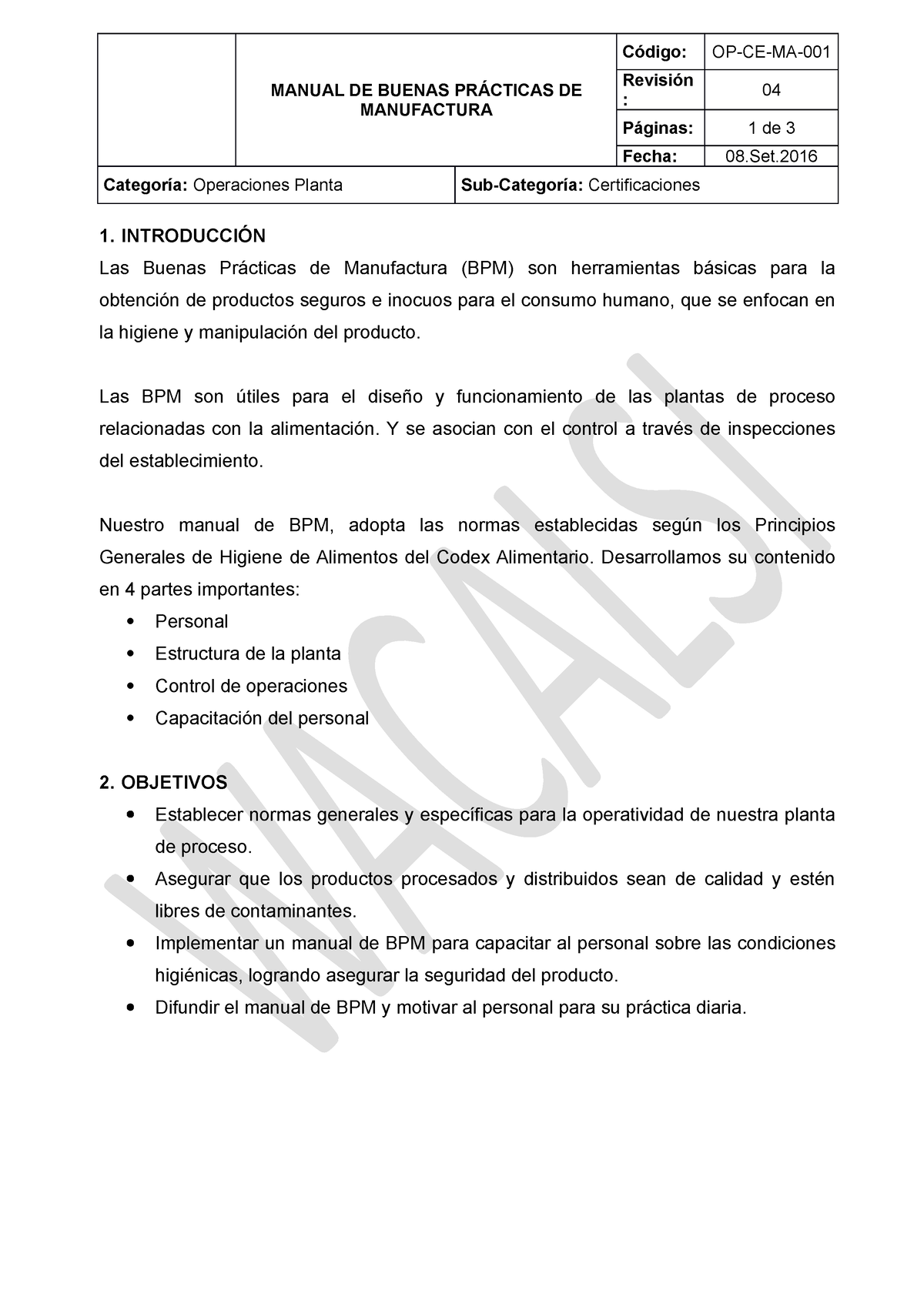 Manual De Buenas Practicas De Manufactura BPM 1 - MANUAL DE BUENAS ...