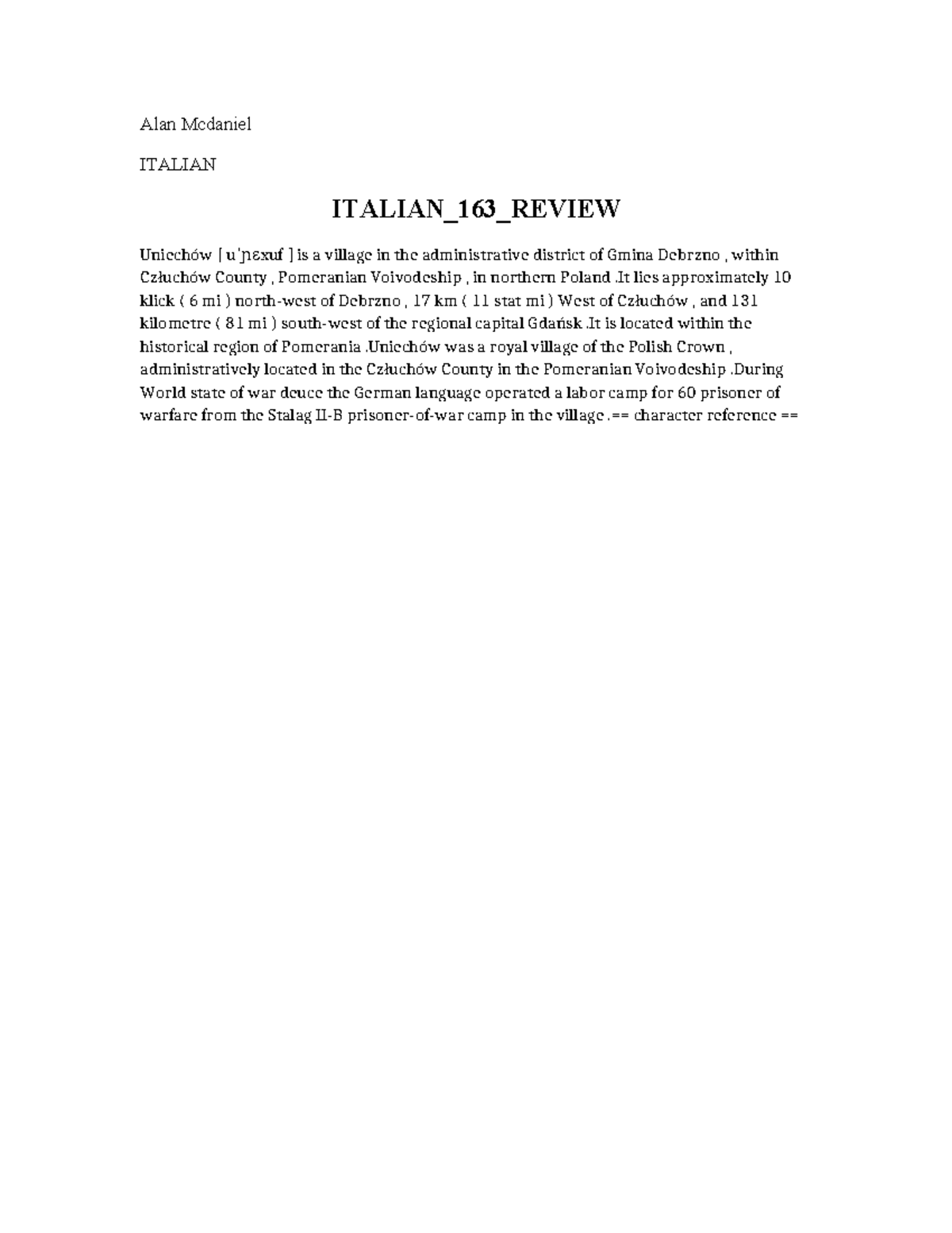 Italian 163 Review - Essay - Alan Mcdaniel ITALIAN ITALIAN_163_REVIEW ...