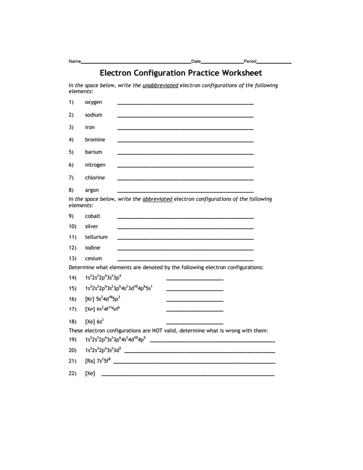 Electron configuration worksheet 3 - Studocu