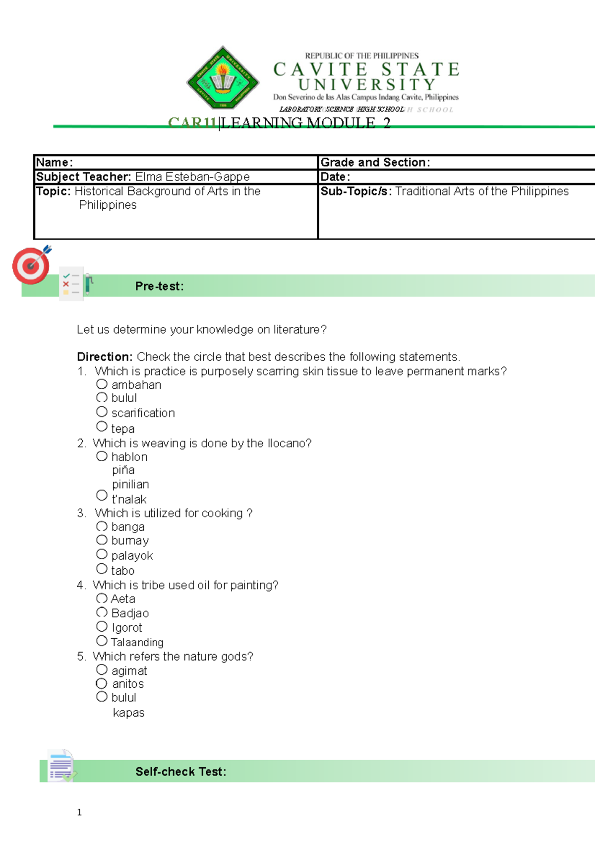 Car - Lecture notes 1 - LABORATORY SCIENCE HIGH SCHOOL CAR11 |LEARNING ...