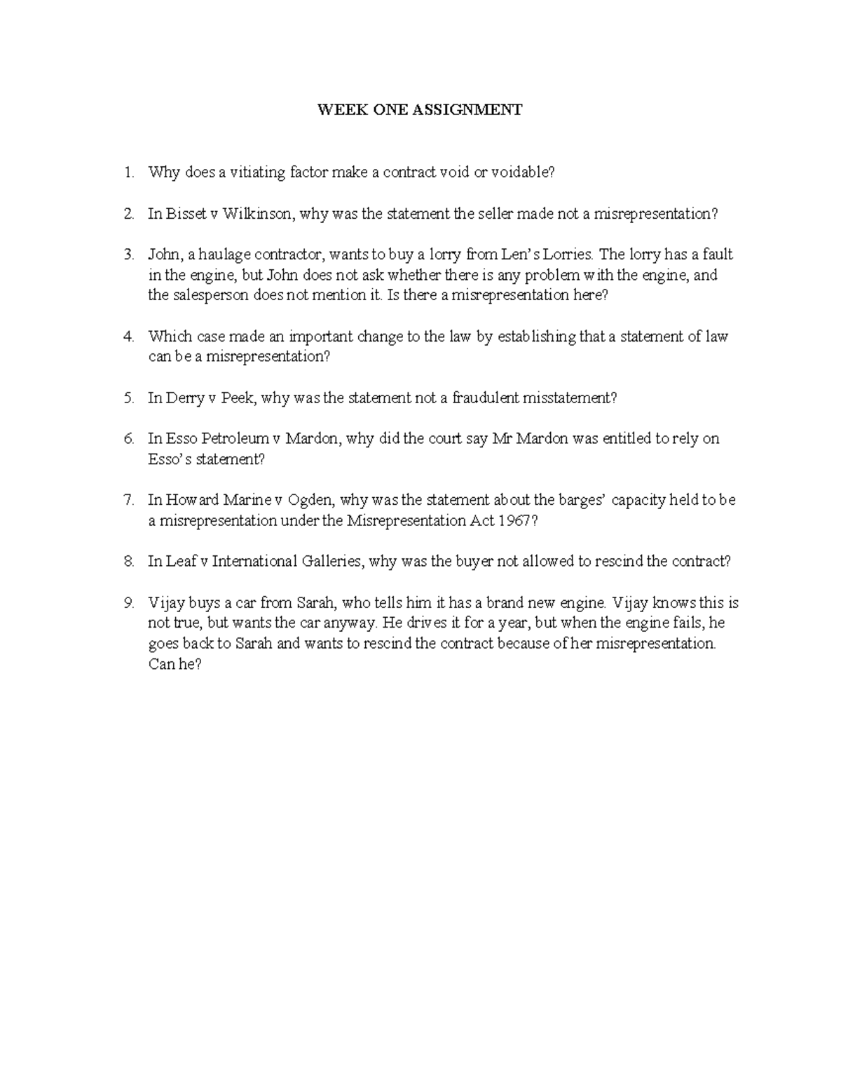 vitating factors of a contract notes - WEEK ONE ASSIGNMENT Why does a ...