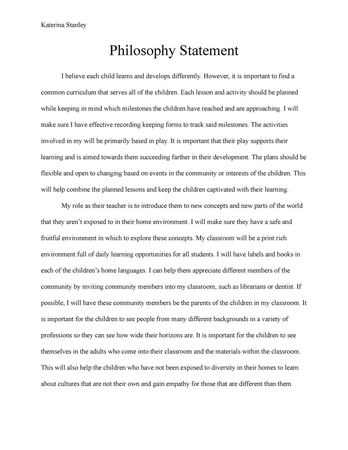 personal philosophy statement essay examples