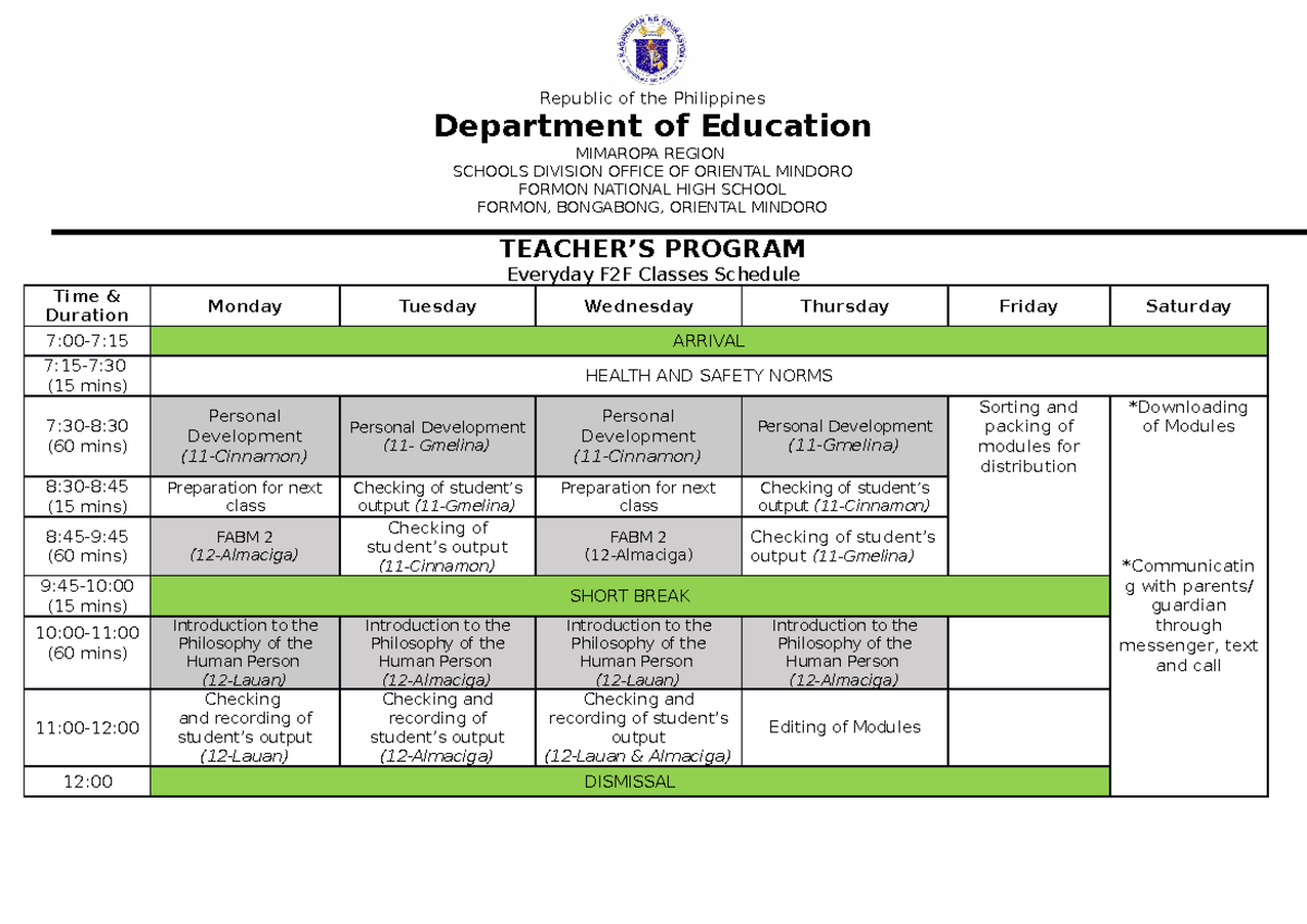 Teachers Program Please Republic Of The Philippines Department Of Education Mimaropa Region 7841