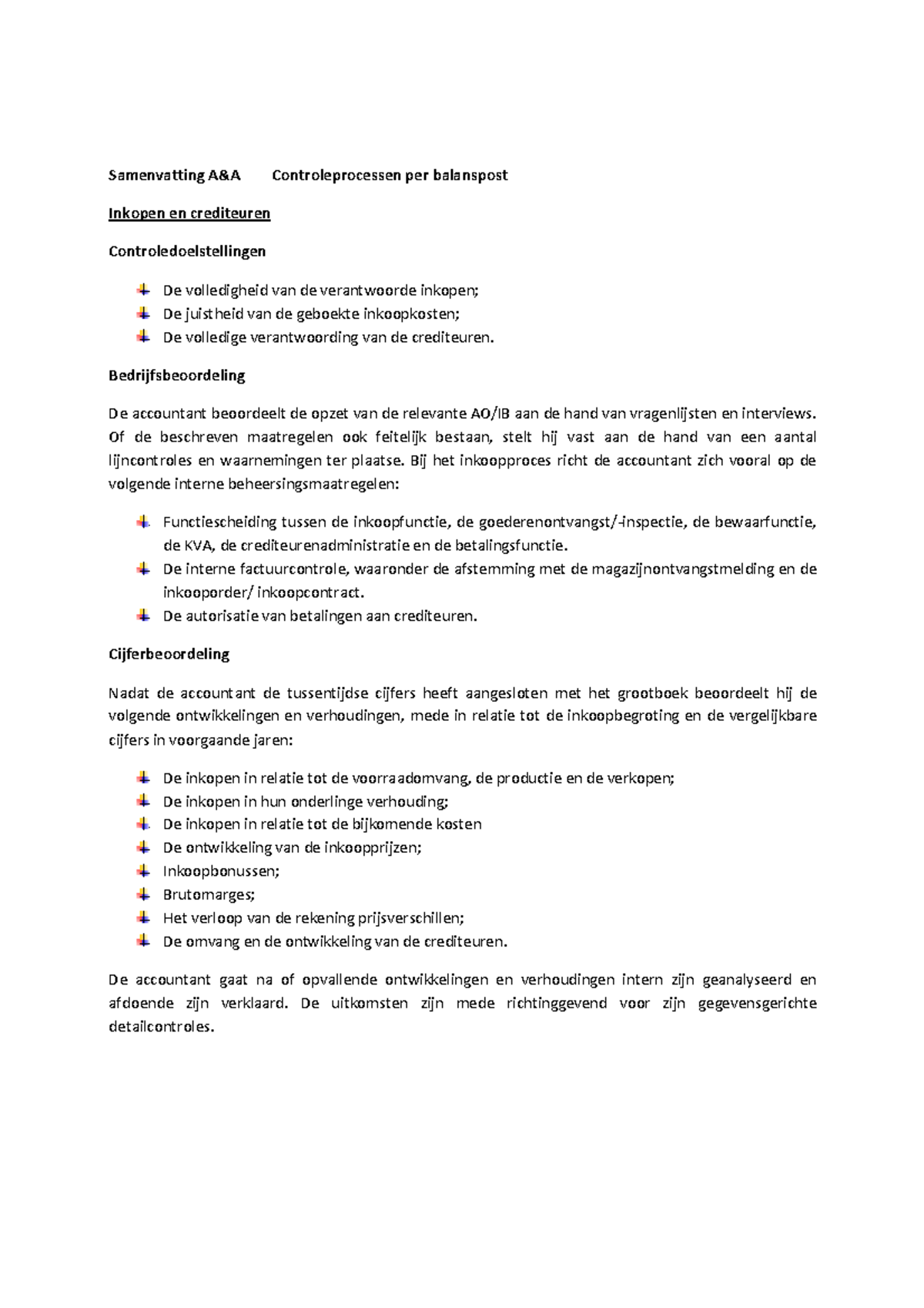 Aantekeningen Administratie en controle, college 1-8 - Controleproces ...