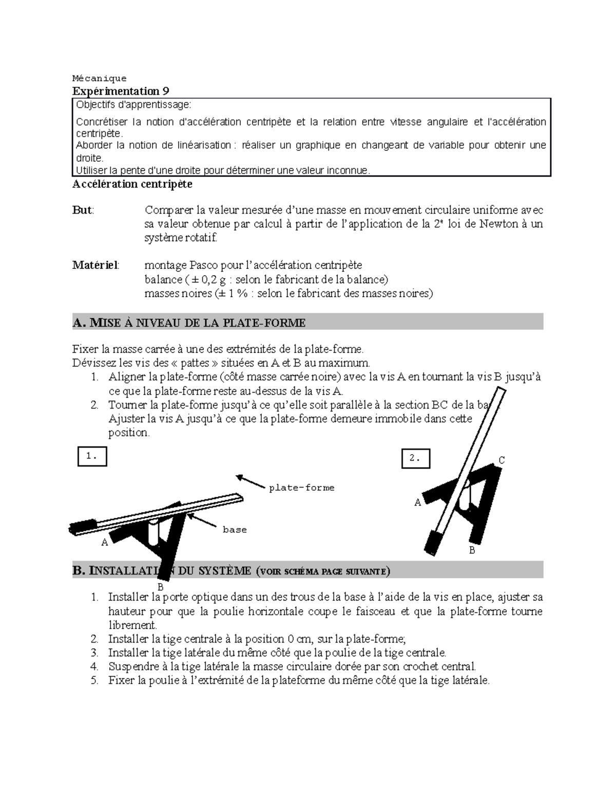 09 acceleration centripete MEC H2023y - Mécanique Expérimentation 9 ...