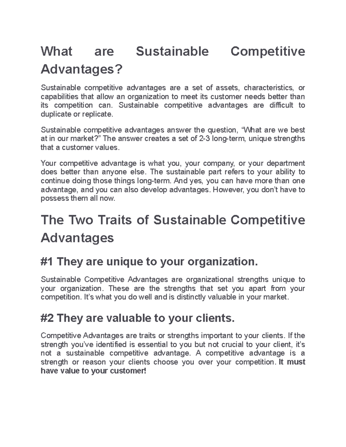 What Are Sustainable Competitive Advantages