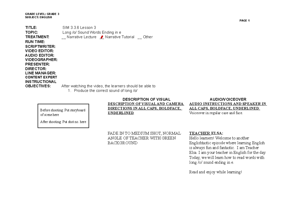 Production Script Lesson 3 final - SUBJECT: ENGLISH PAGE 1 TITLE: SIM 3 ...