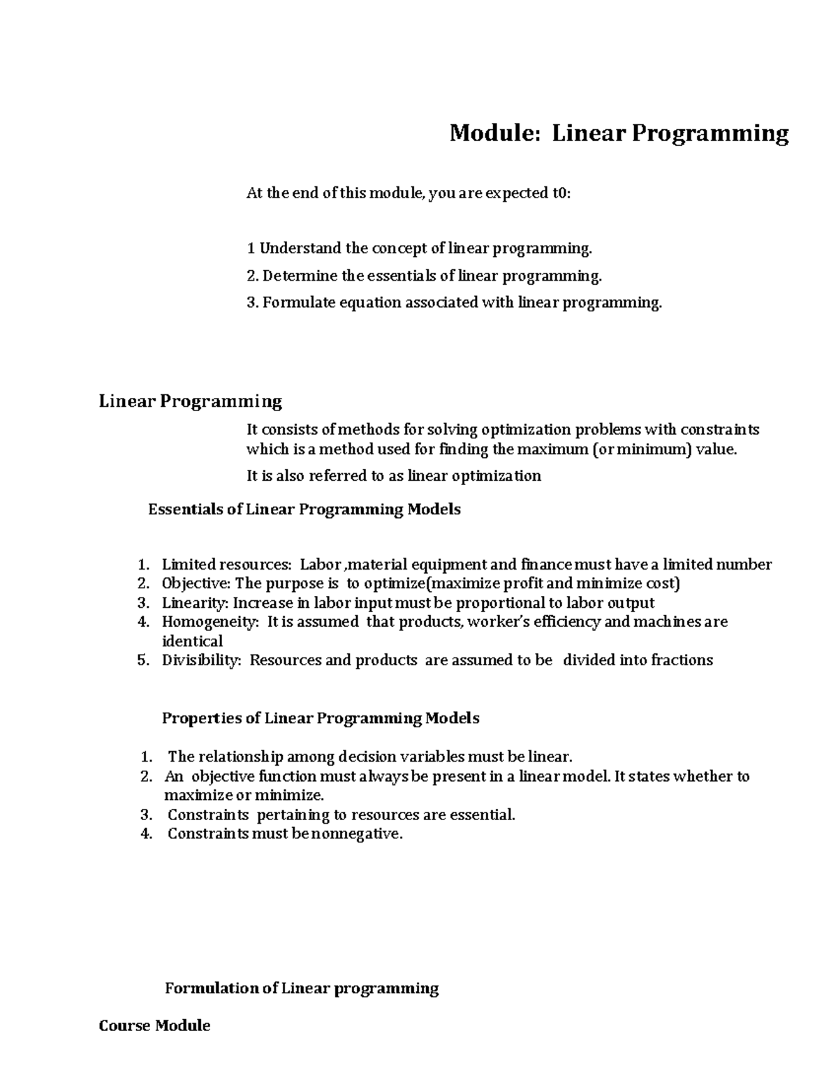 W6-7 Linear Programming - Course Module Module: Linear Programming At ...