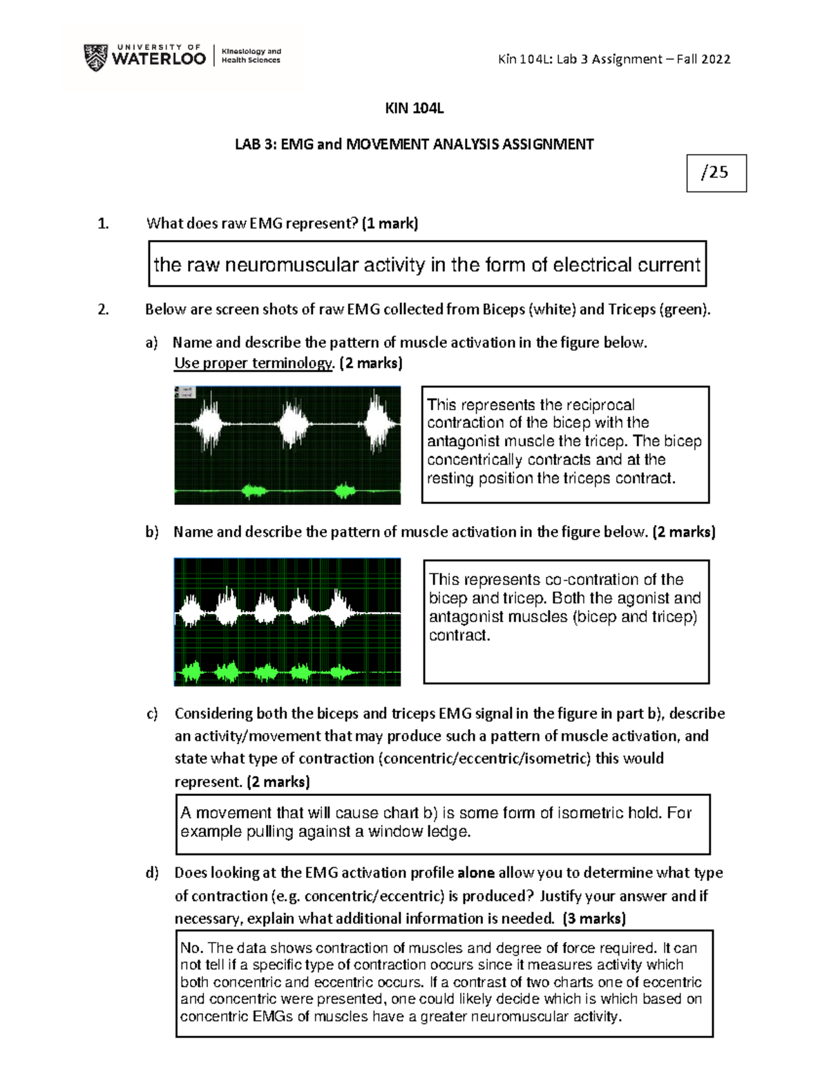 Lab 3 EMG and Movement Analysis Fillable Assignment F'22 - Kin 104L ...