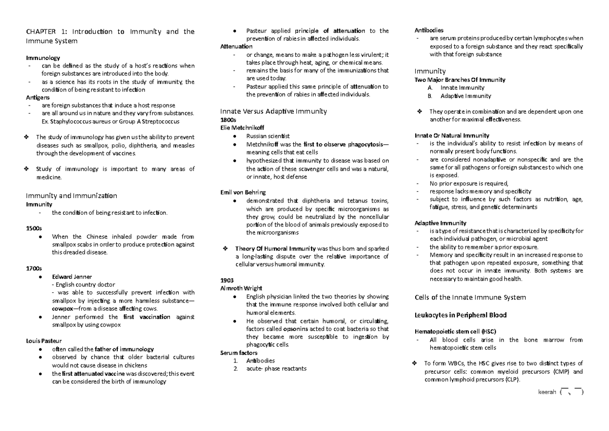 IS Chapter 1 HALF - Learn - CHAPTER 1: Introduction to Immunity and the ...