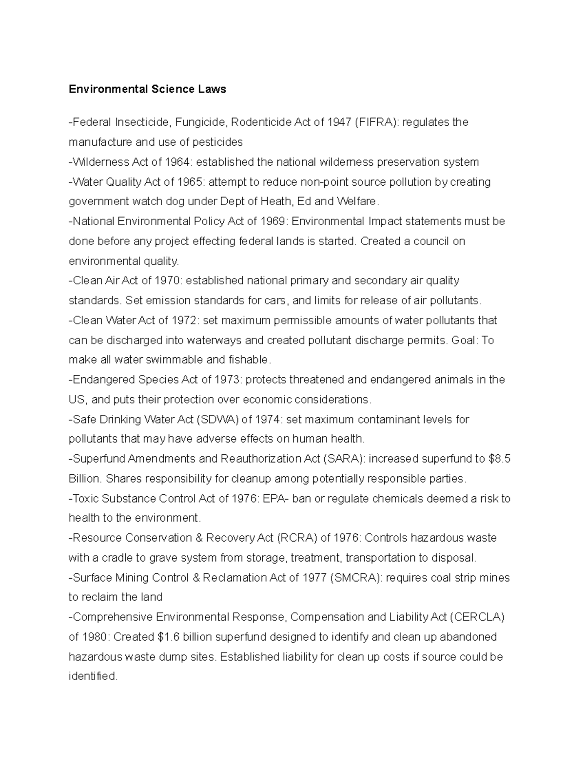 Environmental Science Laws Environmental Science Laws Federal