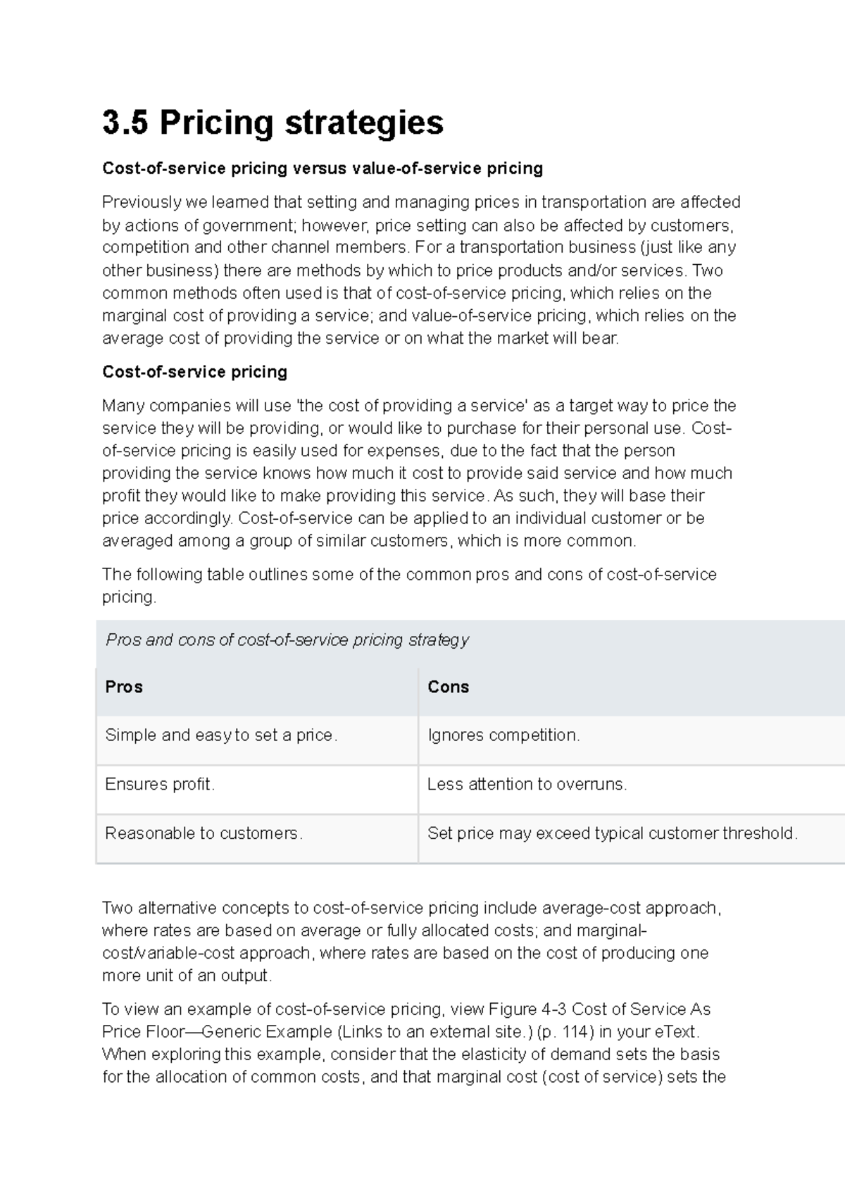 3.5 Summary - Lecture notes 3.5 - 3 Pricing strategies Cost-of-service ...