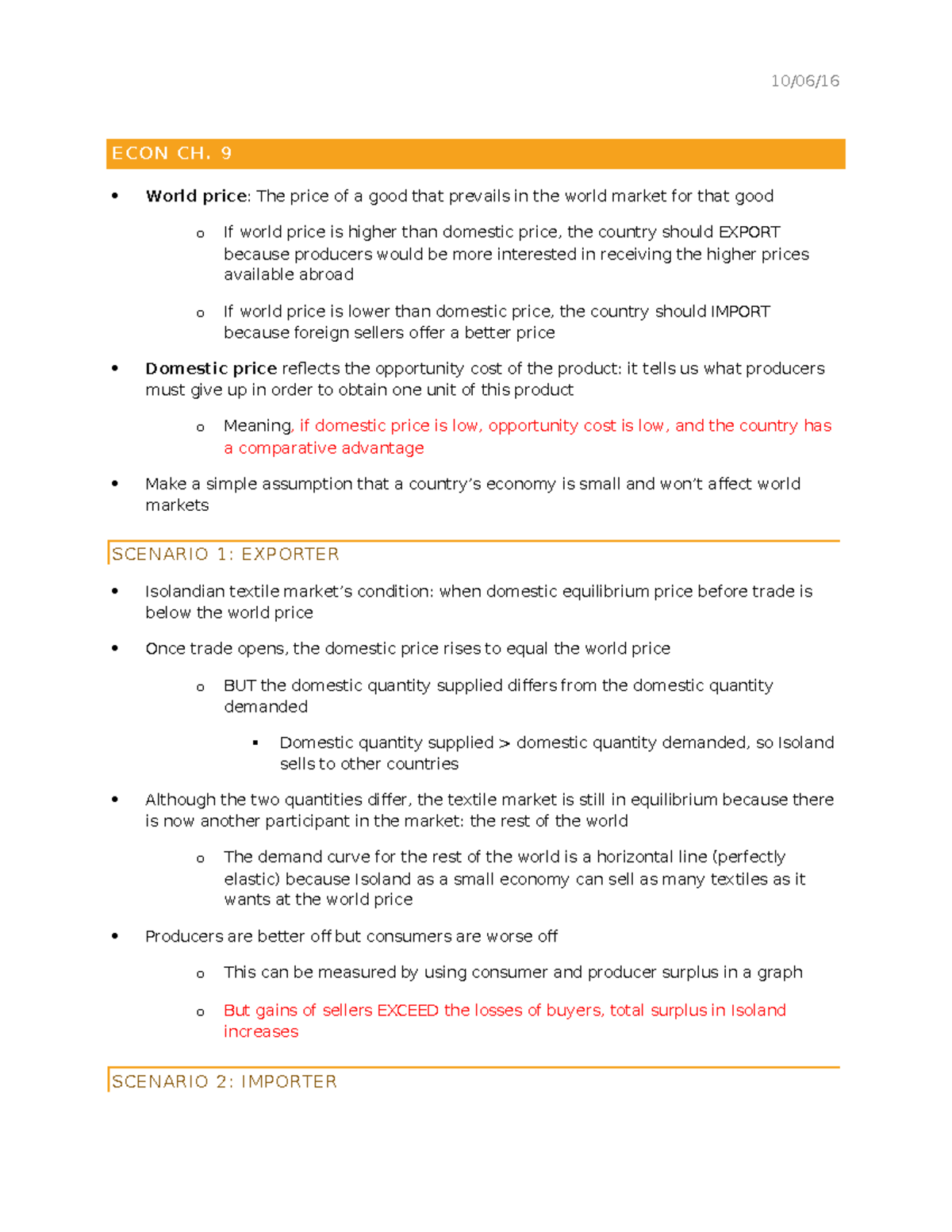 Econ Ch. 9 Notes - 10/06/16 ECON CH. 9 World Price: The Price Of A Good ...